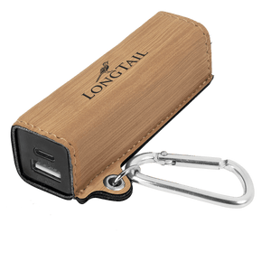 Bamboo Laserable Leatherette 2200 mAh Power Bank with USB-C Cord