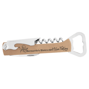 Light Brown Laserable Leatherette Wine Bottle Opener