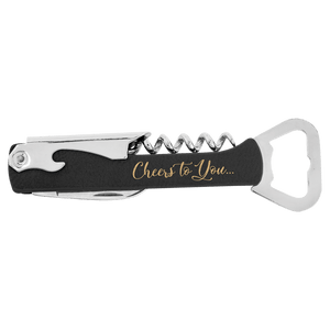 Black/Gold Laserable Leatherette Wine Bottle Opener
