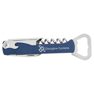 Blue/Silver Laserable Leatherette Wine Bottle Opener