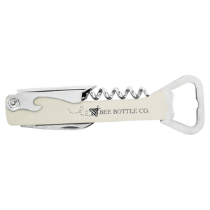 White Laserable Leatherette Wine Bottle Opener