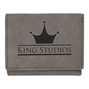 Gray 3" x 4" Laserable Leatherette Trifold Wallet