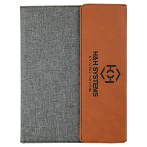 Rawhide Laserable Leatherette / Gray 7" x 9" Canvas Portfolio with Notepad