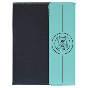 Teal Laserable Leatherette / Black 7" x 9" Canvas Portfolio with Notepad
