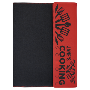 Red Laserable Leatherette / Black 9 1/2" x 12" Canvas Portfolio with Notepad