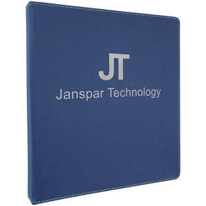 10 1/2" x 11 1/2" Blue/Silver Laserable Leatherette 3 Ring Binder with 1" Slant D Rings