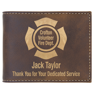 Rustic/Gold Laserable Leatherette Bi-Fold Wallet w/Flip ID Display