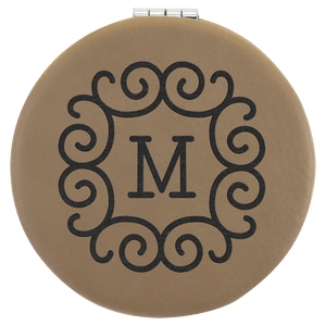 Light Brown 2 1/2" Laserable Leatherette Compact Mirror