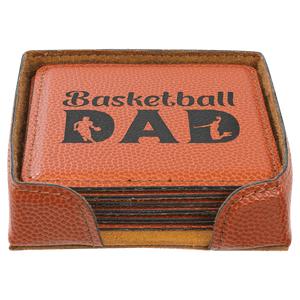 Basketball 4" x 4" Square Laserable Leatherette 6-Coaster Set