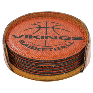 Basketball 2 4" Round Laserable Leatherette 6-Coaster Set