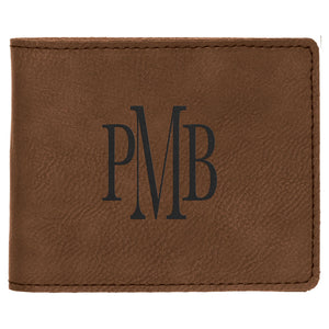 Dark Brown 4 1/2" x 3 1/2" Laserable Leatherette Bifold Wallet