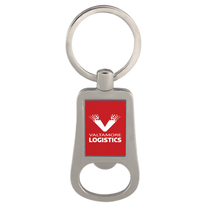 Silver/Red 2 1/8" Laserable Bottle Opener Keychain