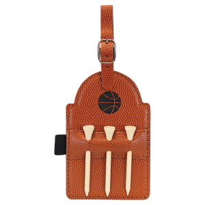 Basketball 5" x 3 1/4" Laserable Leatherette Golf Bag Tag with 3 Wooden Tees
