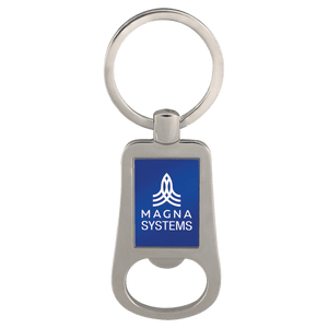 Silver/Blue 2 1/8" Laserable Bottle Opener Keychain