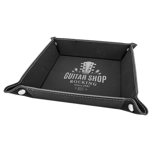 Black/Silver Laserable Leatherette Snap Up Tray with Silver 6" x 6" Snaps