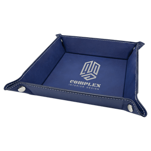 Blue/Silver Laserable Leatherette Snap Up Tray with Silver 6" x 6" Snaps