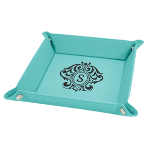 Teal Laserable Leatherette Snap Up Tray with Silver 6" x 6" Snaps