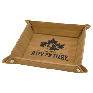Bamboo Laserable Leatherette Snap Up Tray with Silver 6" x 6" Snaps