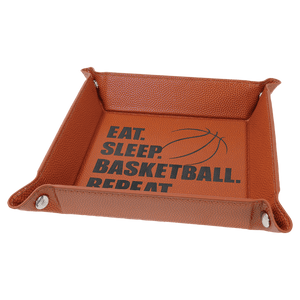 Basketball Silver 6" x 6" Laserable Leatherette Snap Up Tray with Snaps