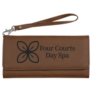 Dark Brown 7 1/2" x 4" Laserable Leatherette Wallet with Strap