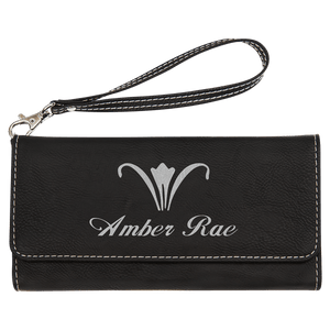 Black/Silver 7 1/2" x 4" Laserable Leatherette Wallet with Strap