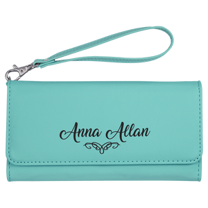 Teal 7 1/2" x 4" Laserable Leatherette Wallet with Strap