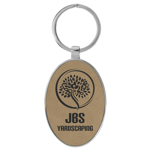 Light Brown 3" x 1 3/4" Laserable Leatherette/Metal Oval Keychain