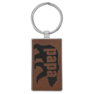 Dark Brown 2 3/4" x 1 1/4" Laserable Leatherette/Metal Rectangle Keychain