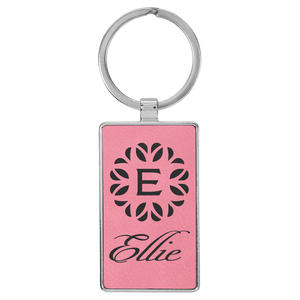 Pink 2 3/4" x 1 1/4" Laserable Leatherette/Metal Rectangle Keychain