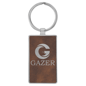 Rustic/Silver 2 3/4" x 1 1/4" Laserable Leatherette/Metal Rectangle Keychain