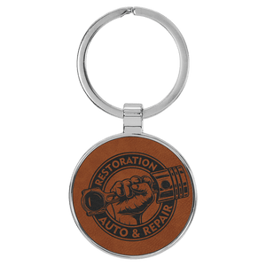Rawhide 1 1/2" Laserable Leatherette/Metal Round Keychain