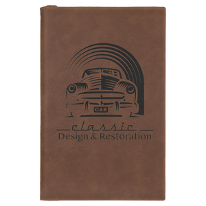 Dark Brown 5 1/4" x 8 1/4" Laserable Leatherette Sketch Book with Unlined Notepad