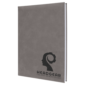 Gray 7" x 9 3/4" Laserable Leatherette Sketch Book with Unlined Notepad