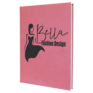 Pink 7" x 9 3/4" Laserable Leatherette Sketch Book with Unlined Notepad