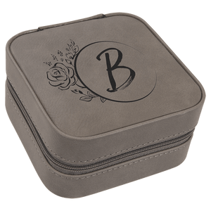 Gray Laserable Leatherette Travel Jewelry Box with Black 4" X 4" Lining