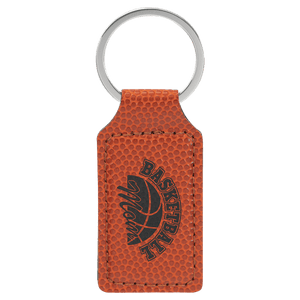 Basketball 2 3/4" x 1 1/4" Laserable Leatherette Rectangle Keychain