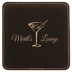 Black/Gold 2 4" x 4" Square Laserable Leatherette 6-Coaster Set