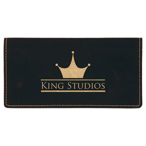 Black/Gold 6 3/4" x 3 1/2" Laserable Leatherette Checkbook Cover
