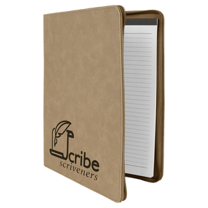Light Brown 9 1/2" x 12" w/ Zipper Laserable Leatherette Portfolio with Notepad