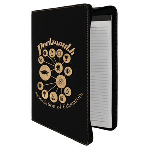 Black/Gold 9 1/2" x 12" w/ Zipper Laserable Leatherette Portfolio with Notepad