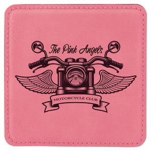 Pink 4" x 4" Square Laserable Leatherette 6-Coaster Set
