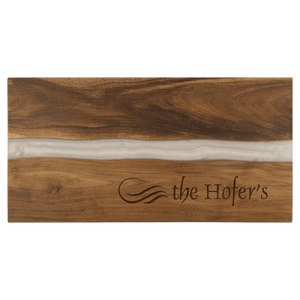 18" x 9" Acacia with White Pearl Resin Serving Board