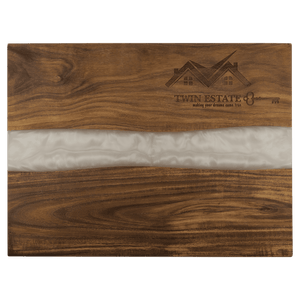 15 3/4" x 11 3/4" Acacia with White Pearl Resin Serving Board