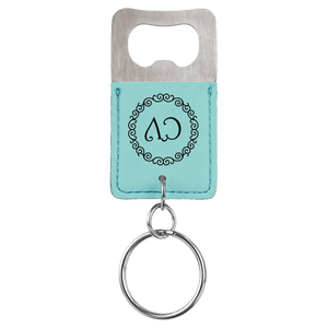 Teal Rectangle Laserable Leatherette Bottle Opener Keychain