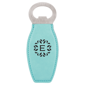 Teal Laserable Leatherette Bottle Opener with Magnet