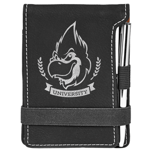 Black/Silver 3 1/4" x 4 3/4" Laserable Leatherette Mini Notepad with Pen