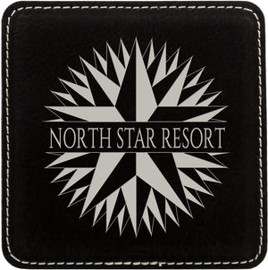 Black/Silver 2 4" x 4" Square Laserable Leatherette 6-Coaster Set