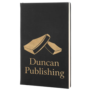 Black/Gold 5 1/4" x 8 1/4" Laserable Leatherette Journal with Lined Notepad
