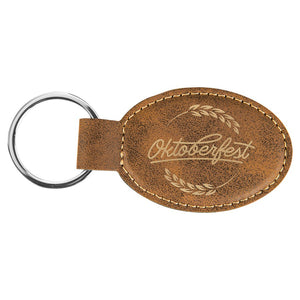 Rustic/Gold 3" x 1 3/4" Laserable Leatherette Oval Keychain