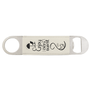 White/Black 1 1/2" x 7" Laserable Leatherette Bottle Opener